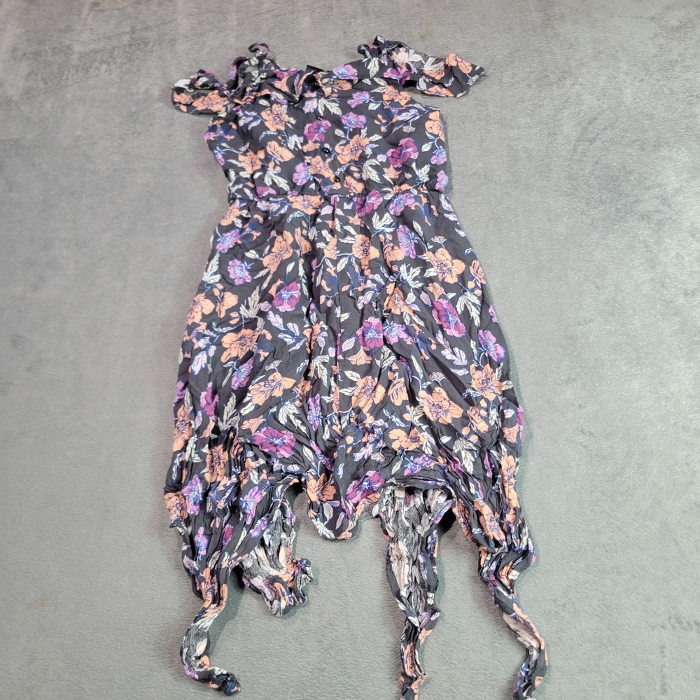 Art Class Dress Girls L Black Purple Floral Boho Handkerchief Hemβ Cold Shoulder